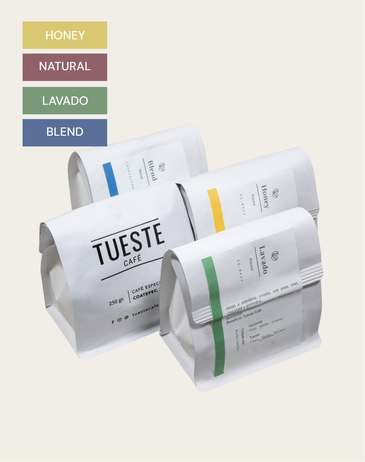 Kit Descubre Tu Sabor Honey, Natural, Lavado y Blend (1 kg en