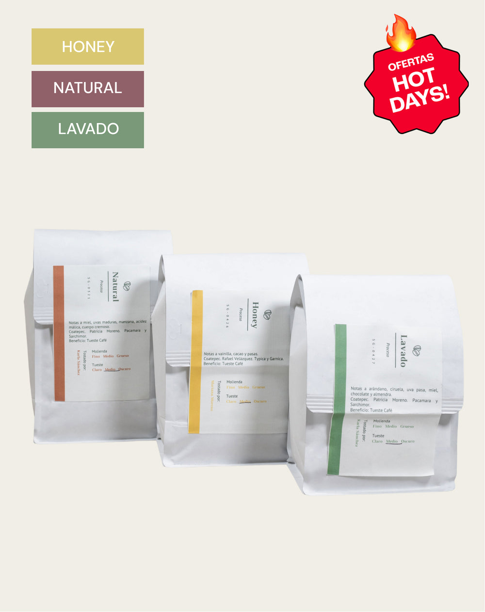 Kit Explorador Sensorial - Honey, Natural y Lavado (1.5 kg)