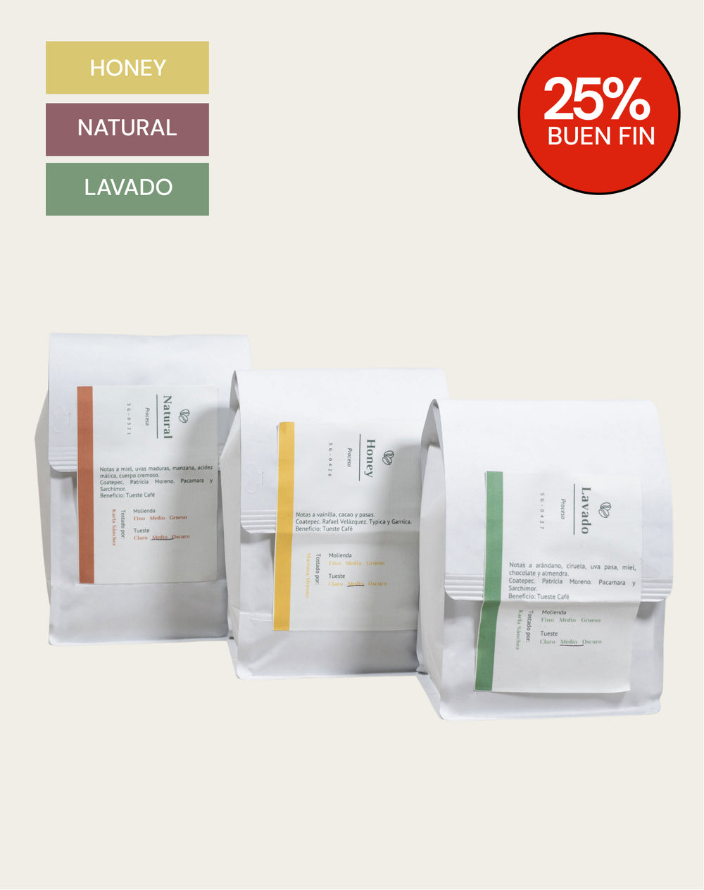 Kit Explorador Sensorial - Honey, Natural y Lavado (1.5 kg)