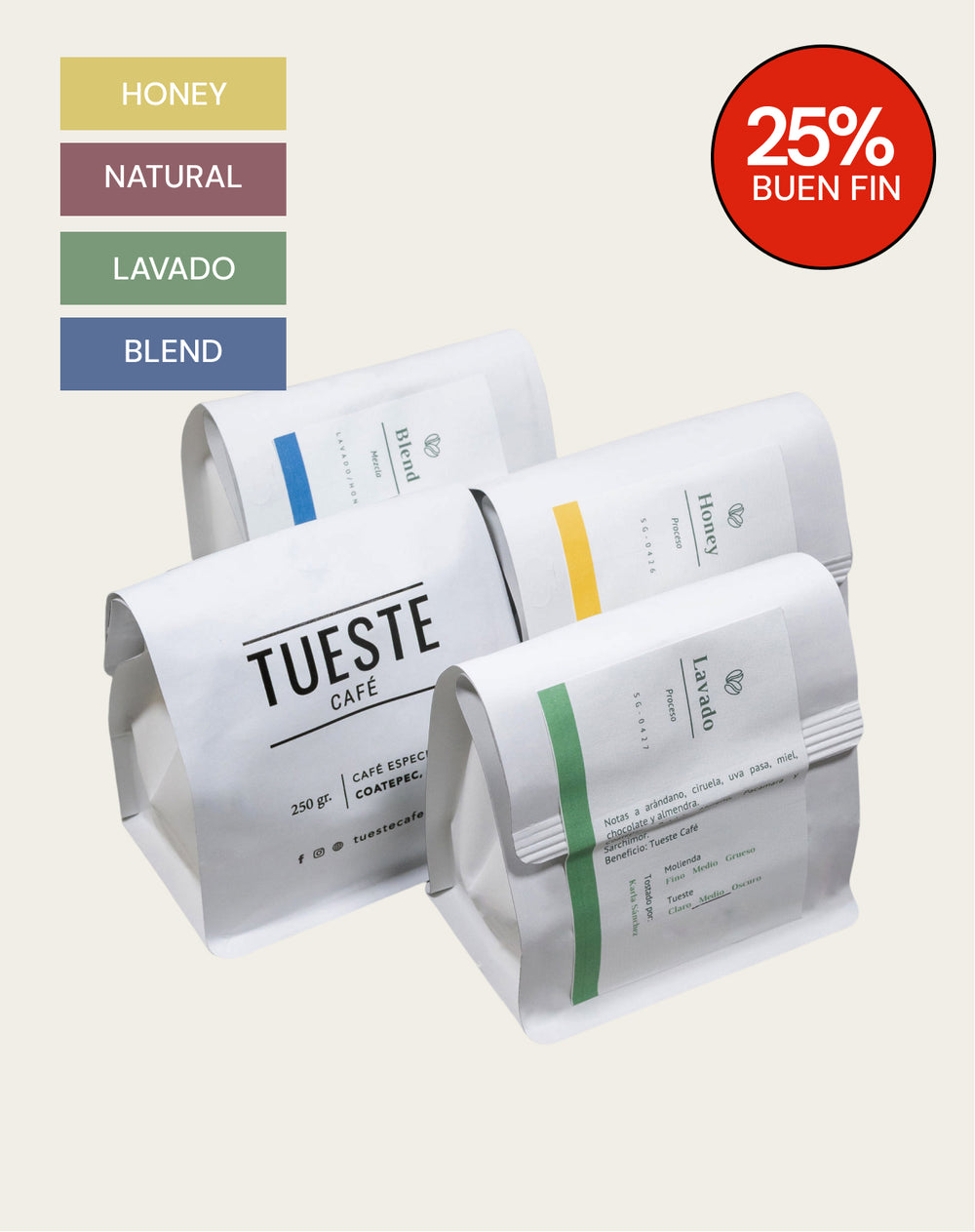 Kit Descubre Tu Sabor - Honey, Natural, Lavado y Blend (1 kg en grano)