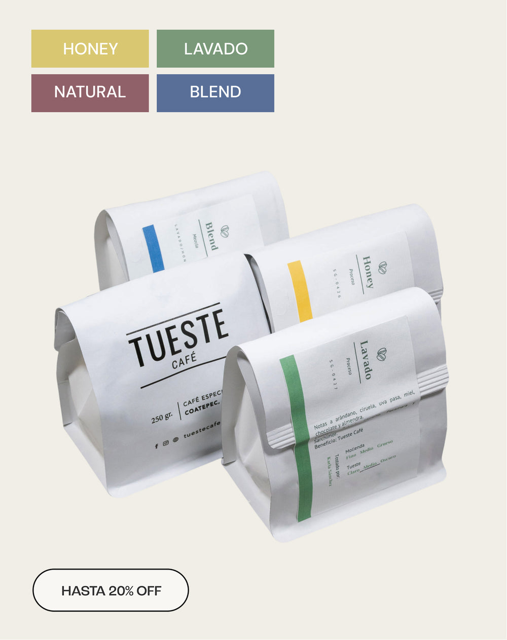 Kit Descubre Tu Sabor - Honey, Natural, Lavado y Blend (1 kg en grano)