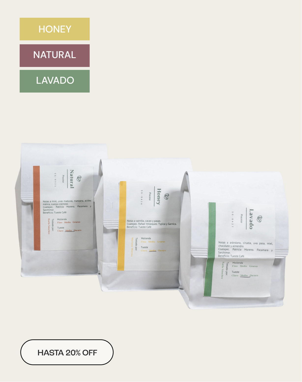 Kit Explorador Sensorial - Honey, Natural y Lavado (1.5 kg)